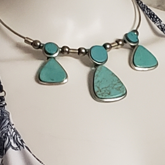 Antique Turquoise Statement & Silver Tone Necklace. - Picture 3 of 10